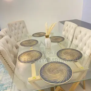 Elegant 6-Seater Glass Dining Set With Chairs, Placemats Vase