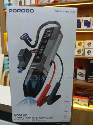 Porodo 4-in-1 Car Tyre Inflator, Jump Starter Emergency Light.