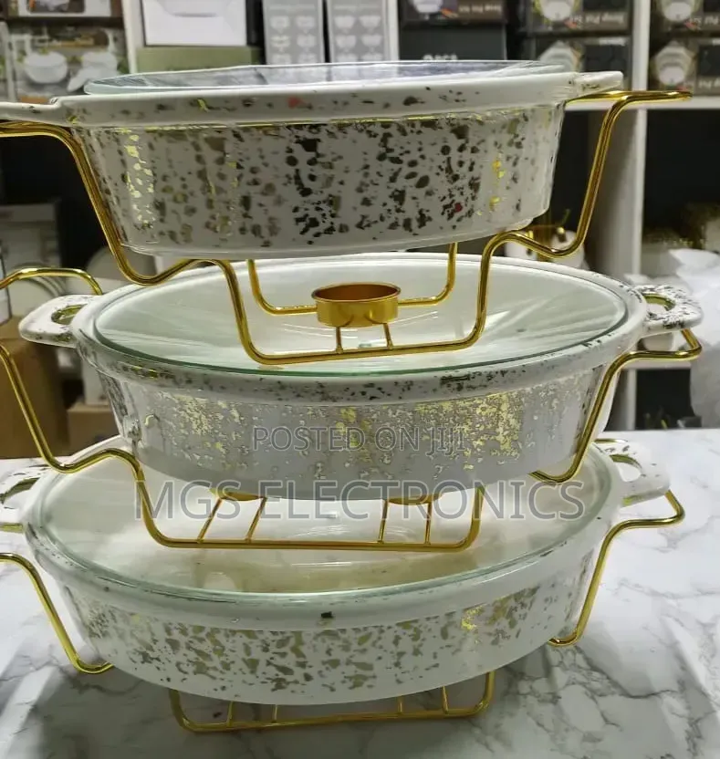 3 in 1,Round, Cream White and Gold Chaffing Dish