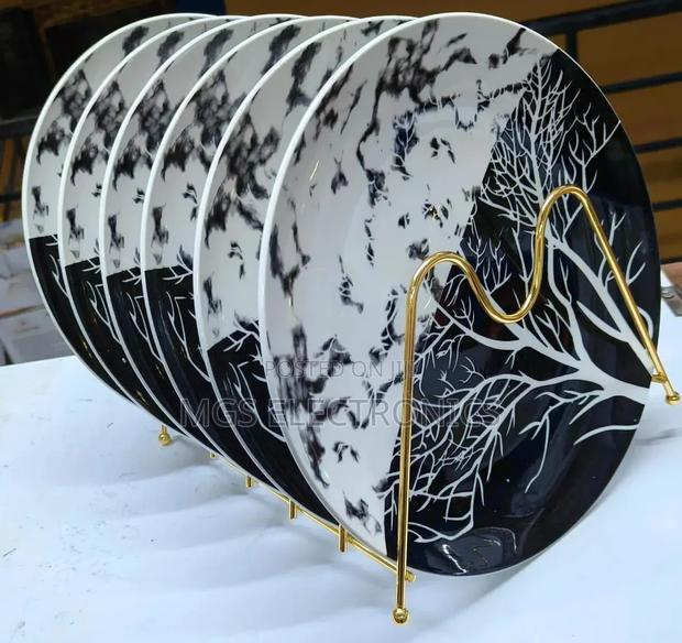 6 Pieces Ceramic Tree Design Dinner Plate Set - Black White Abstrac