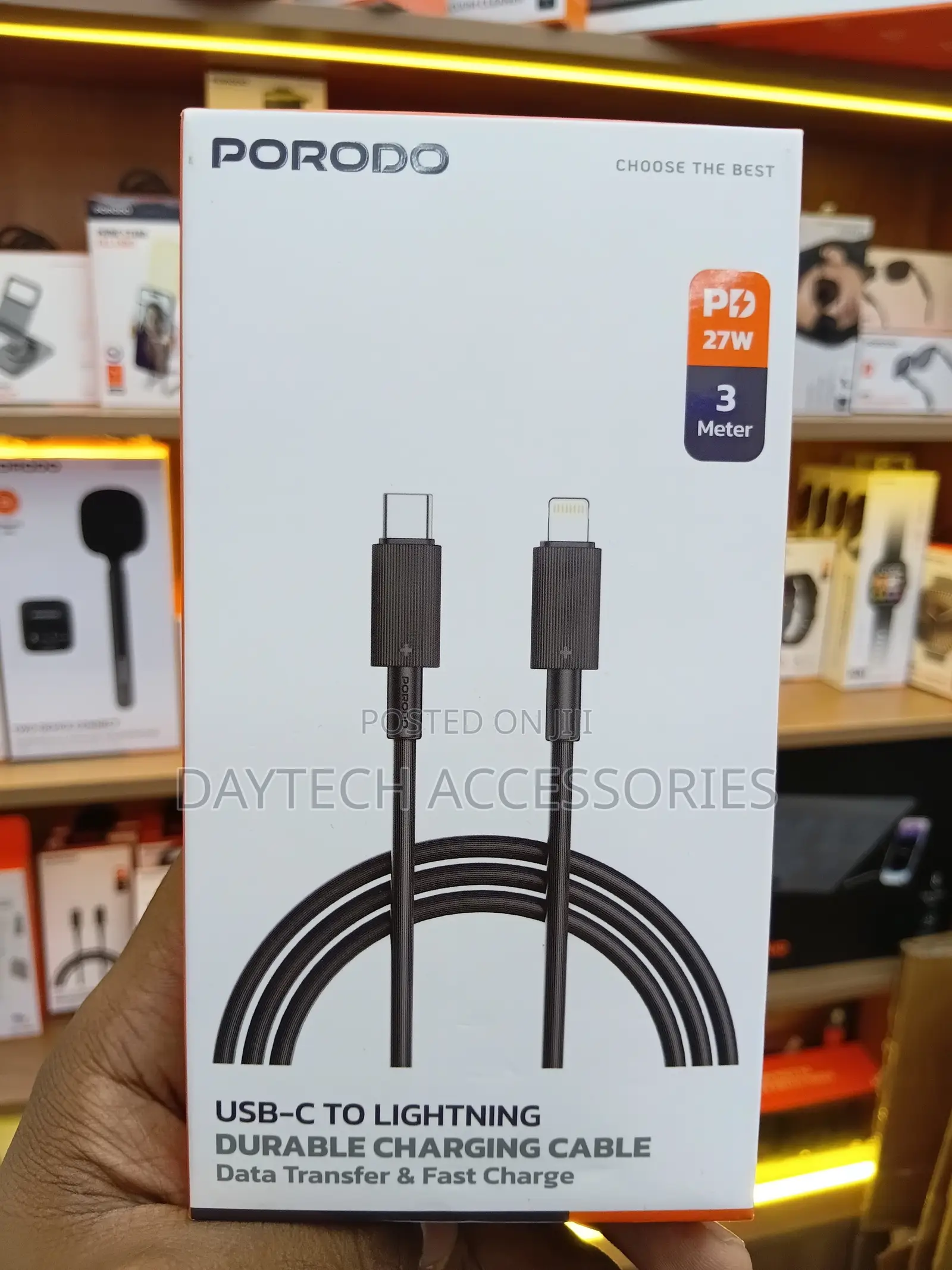 Porodo Usb-C to Lightning Durable Charging Cable in a 3-Meter.