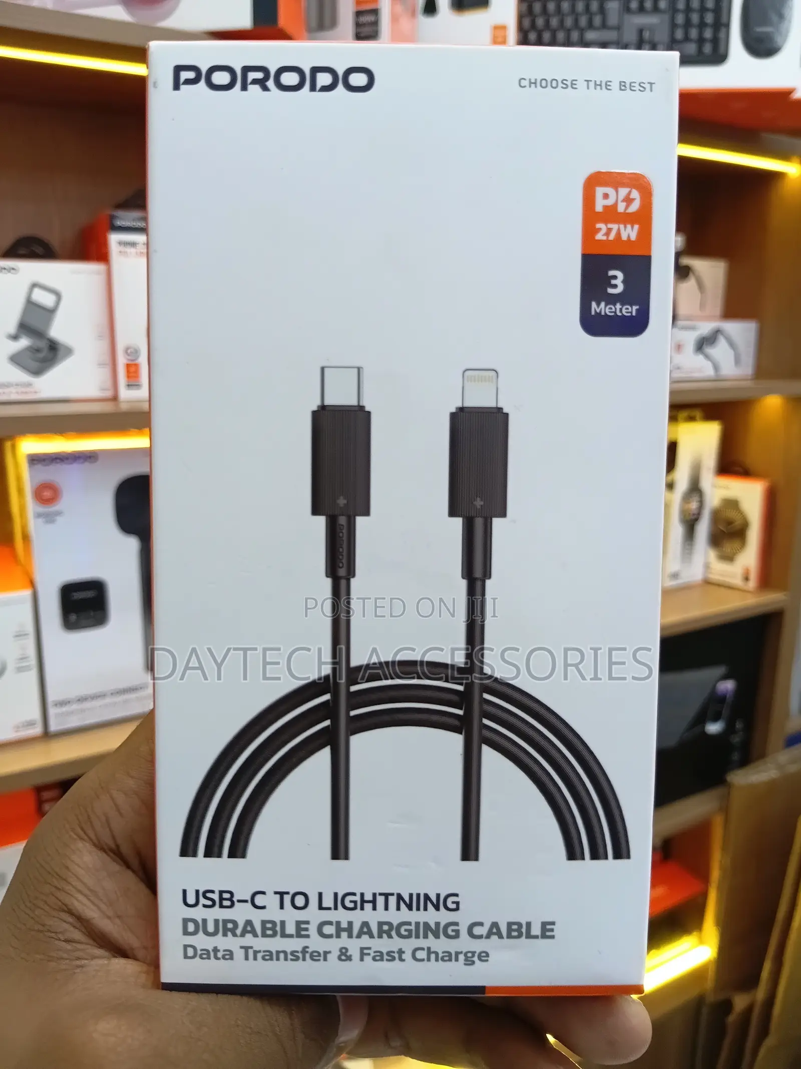 Porodo Type-C to Lightning PVC Cable 3m - Black