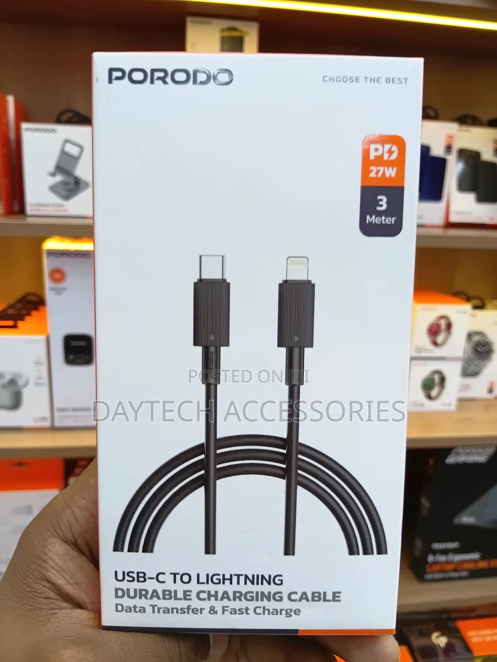 Porodo Type-C to Lightning PVC Cable 3m - Black