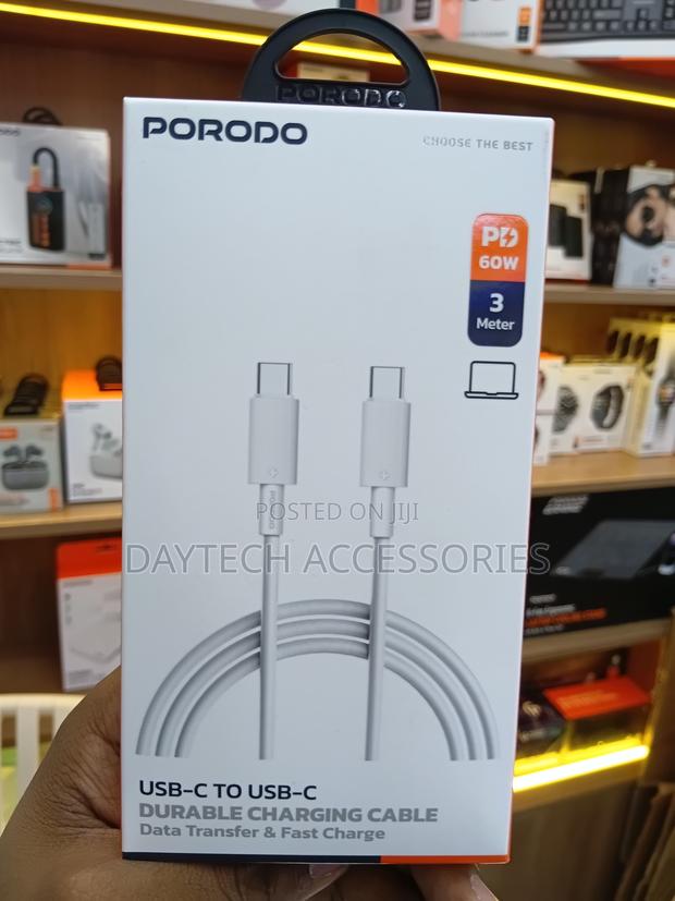 Porodo Type-C to Type-C Cable 3m - Fast Charging, Black - thumbnail 3