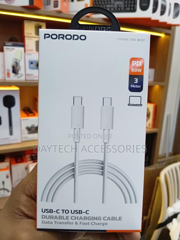 Porodo Type-C to Type-C Cable 3m - Fast Charging, Black - thumbnail 4