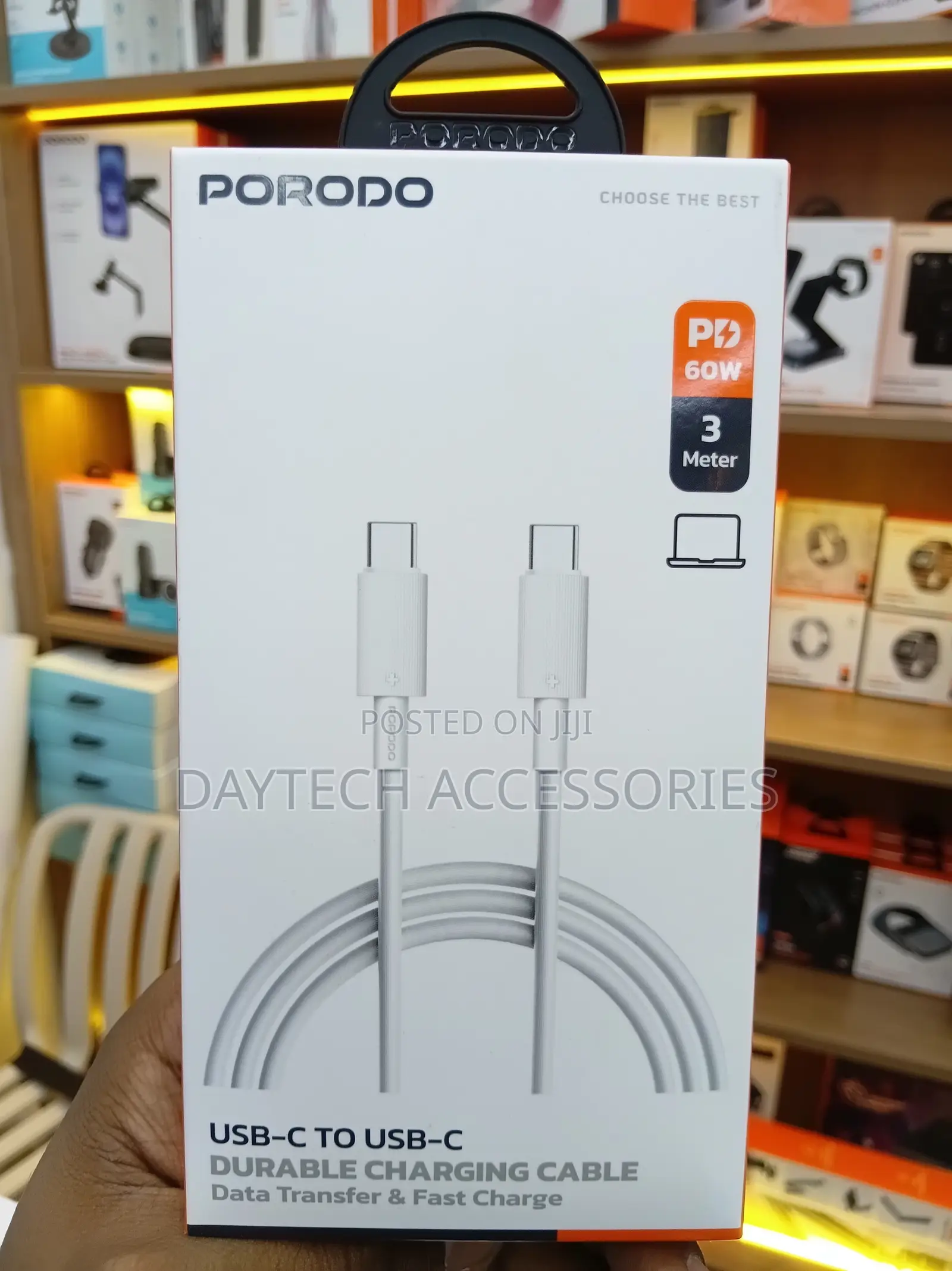 Porodo Usb-C to Usb-C Durable Charging Cable Featuring 3-Meter Length.