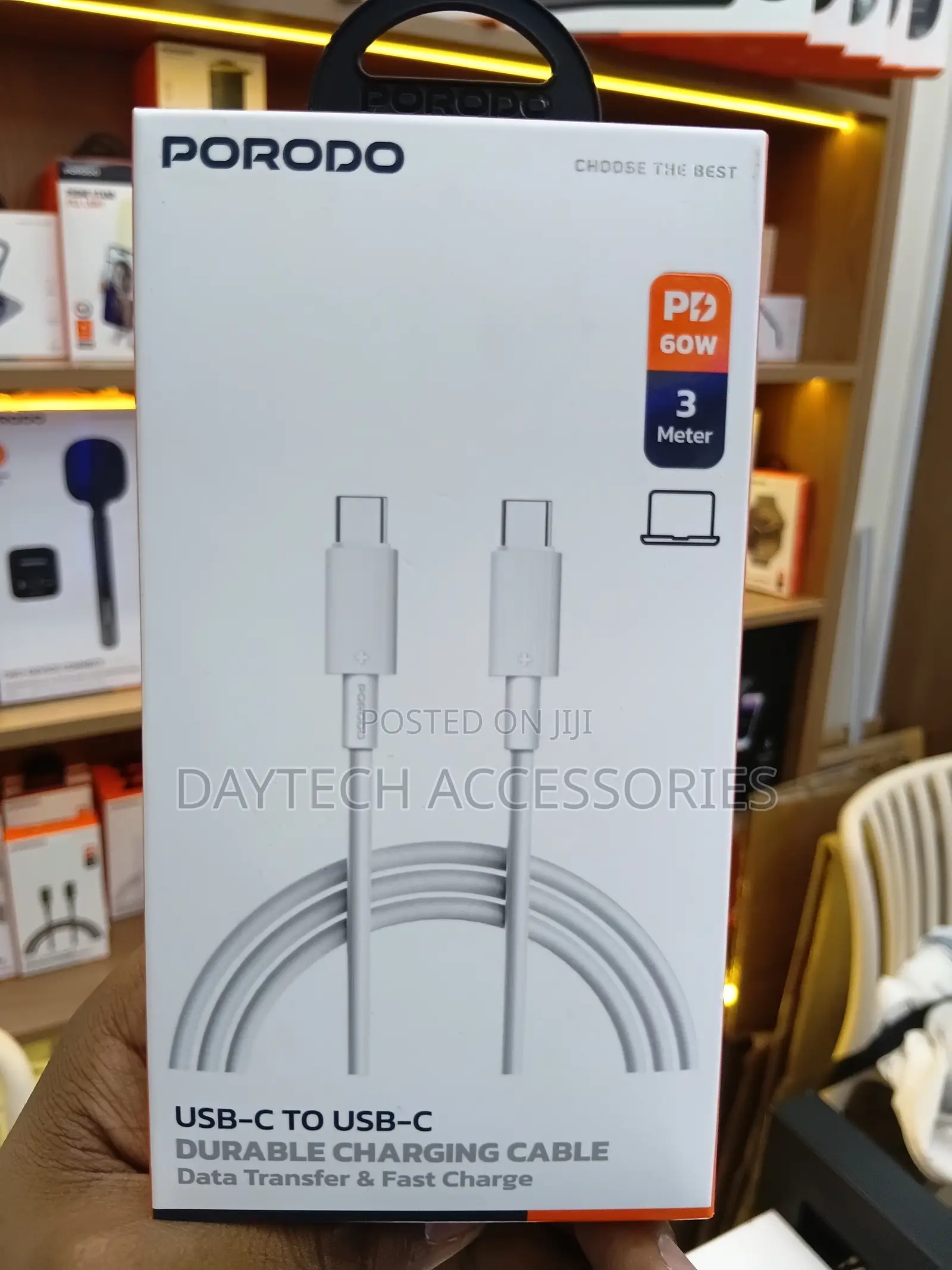 Porodo Usb-C to Usb-C Durable Charging Cable Featuring 3-Meter Length.