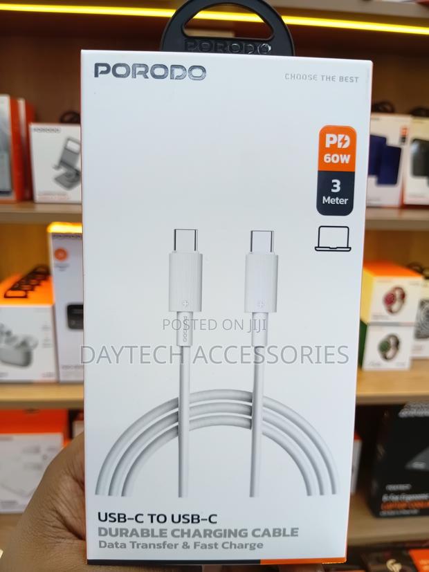 This Is 3m Porodo Usb-C to Usb-C Durable Charging Cable in White. - thumbnail 3