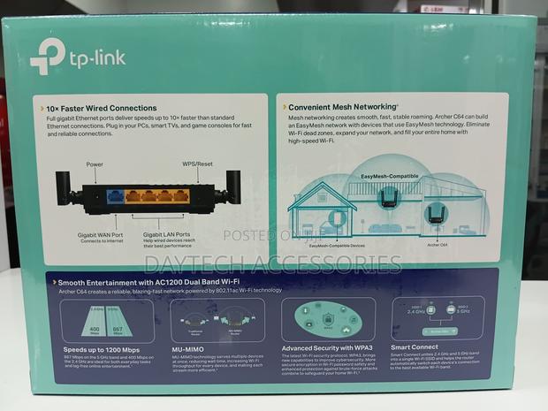 This Is a Tp-Link Archer C64 Ac1200 Wireless Mu-Mimo Wi-Fi Router. - thumbnail 3
