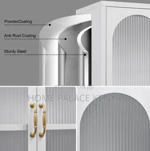 Kitchen Storage: White Wooden Storage Cabinet With Glass Doors