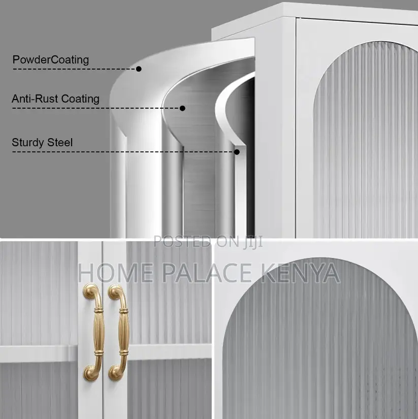 Kitchen Storage: White Wooden Storage Cabinet With Glass Doors