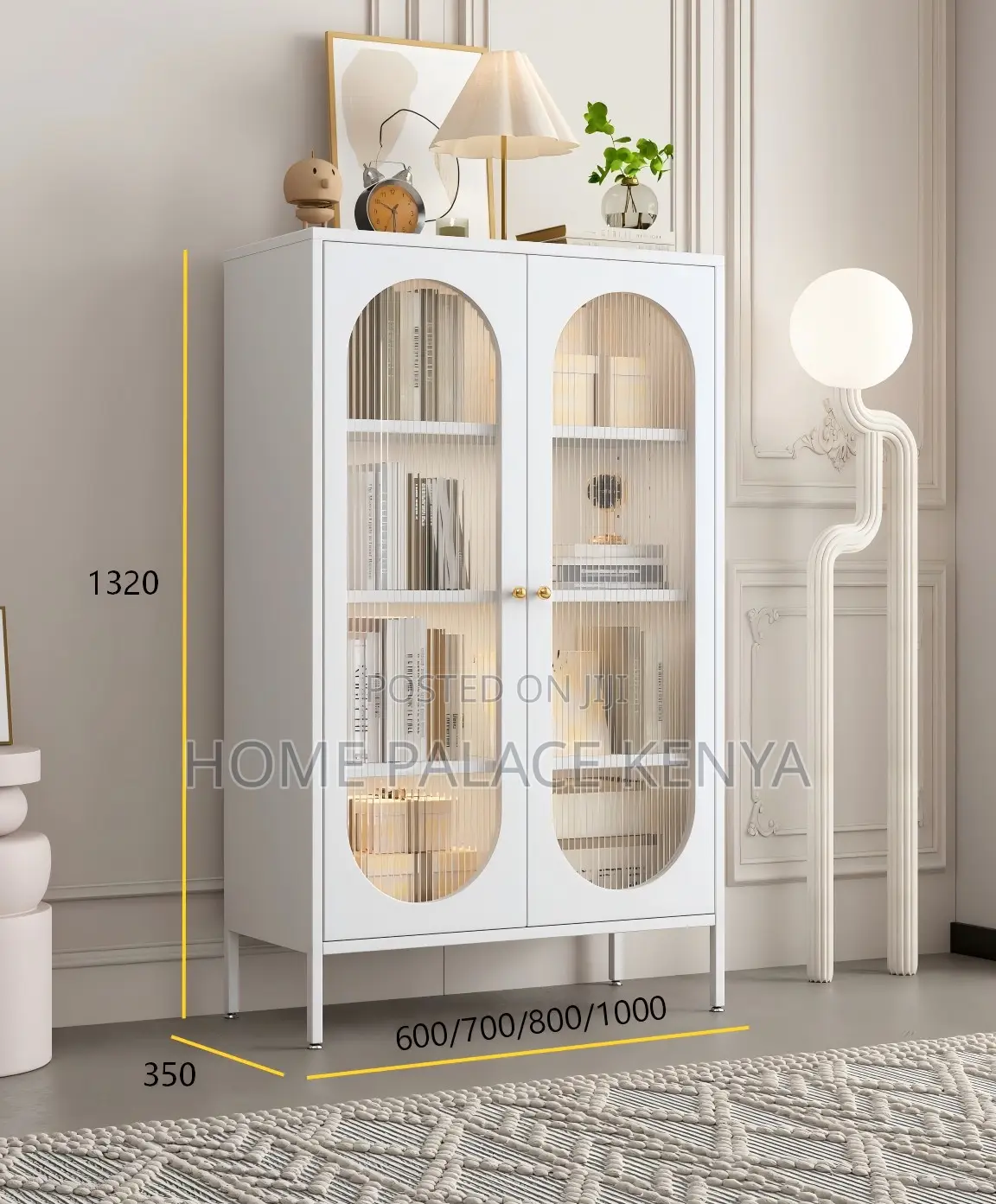 Kitchen Storage: White Wooden Storage Cabinet With Glass Doors