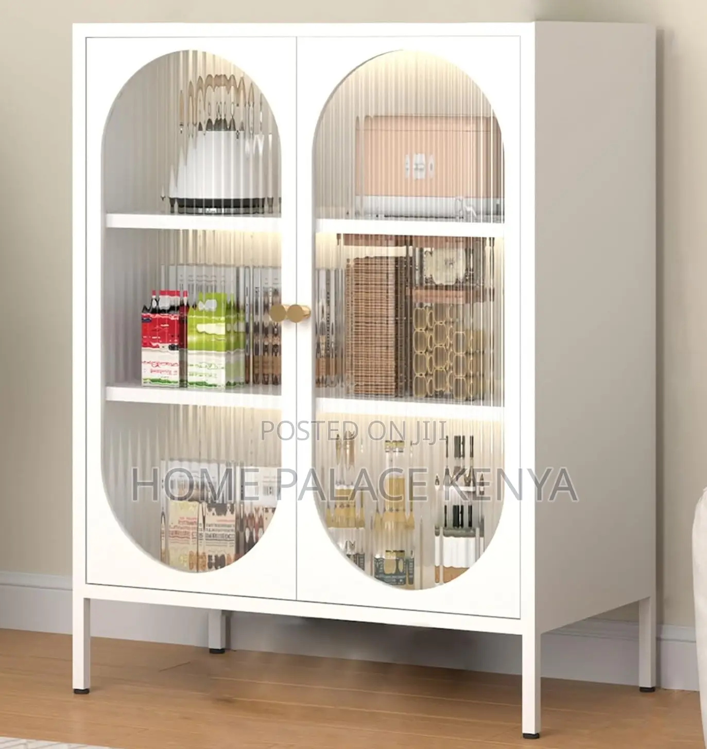 Kitchen Storage: White Wooden Storage Cabinet With Glass Doors