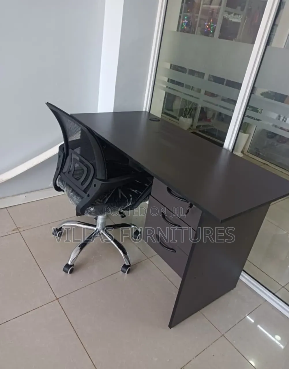 Grey Desk and Swivel Mesh Chair