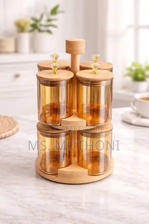 Layla Rotary Diamond Storage Jar Set Ft 8 Glass Jars Bamboo Lids