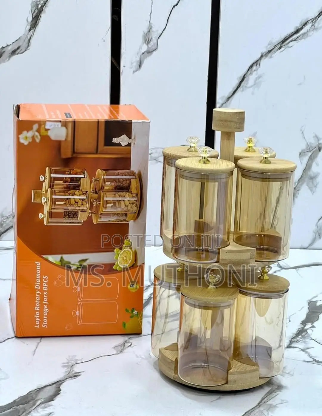 Layla Rotary Diamond Storage Jar Set Ft 8 Glass Jars Bamboo Lids