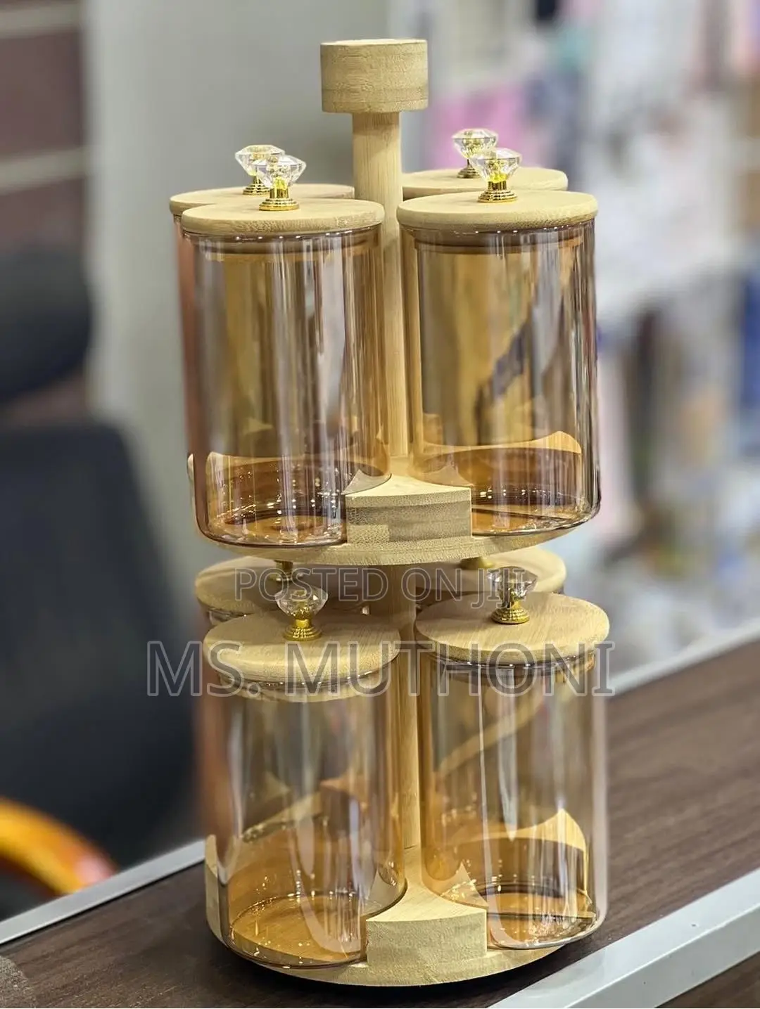 Layla Rotary Diamond Storage Jar Set Ft 8 Glass Jars Bamboo Lids