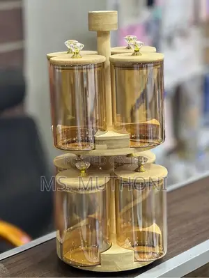 Layla Rotary Diamond Storage Jar Set Ft 8 Glass Jars Bamboo Lids