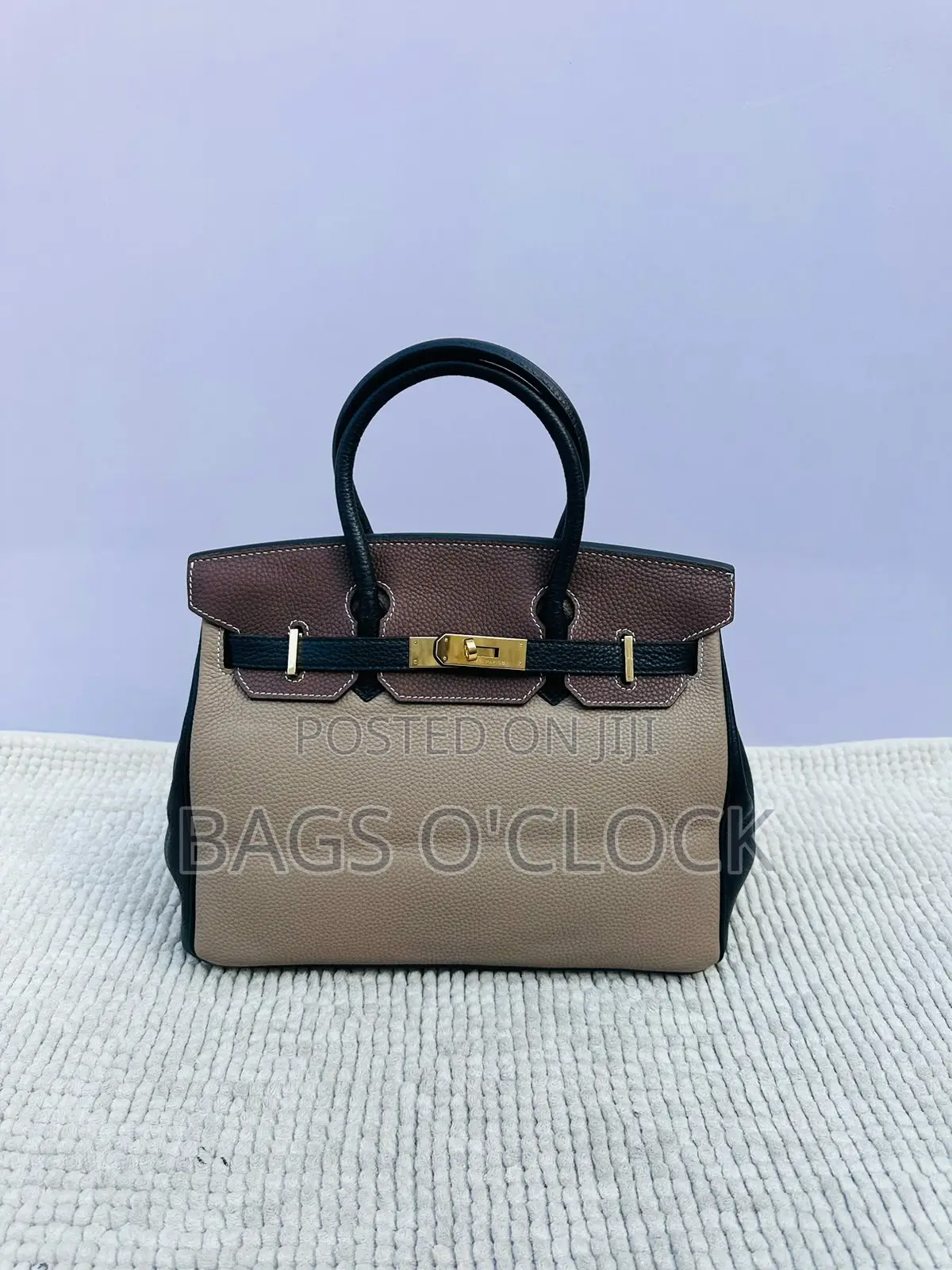 Premium Tricolor Leather Top-Handle Bag - With Gold Hardware