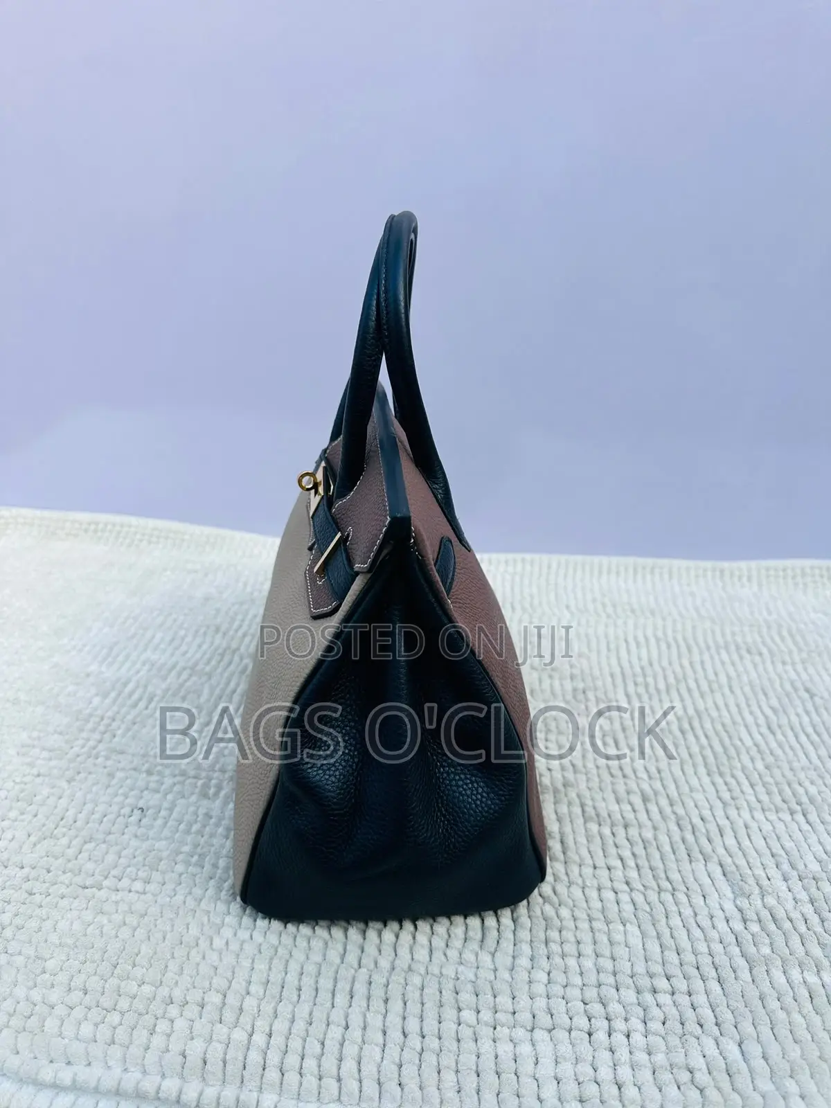 Premium Tricolor Leather Top-Handle Bag - With Gold Hardware