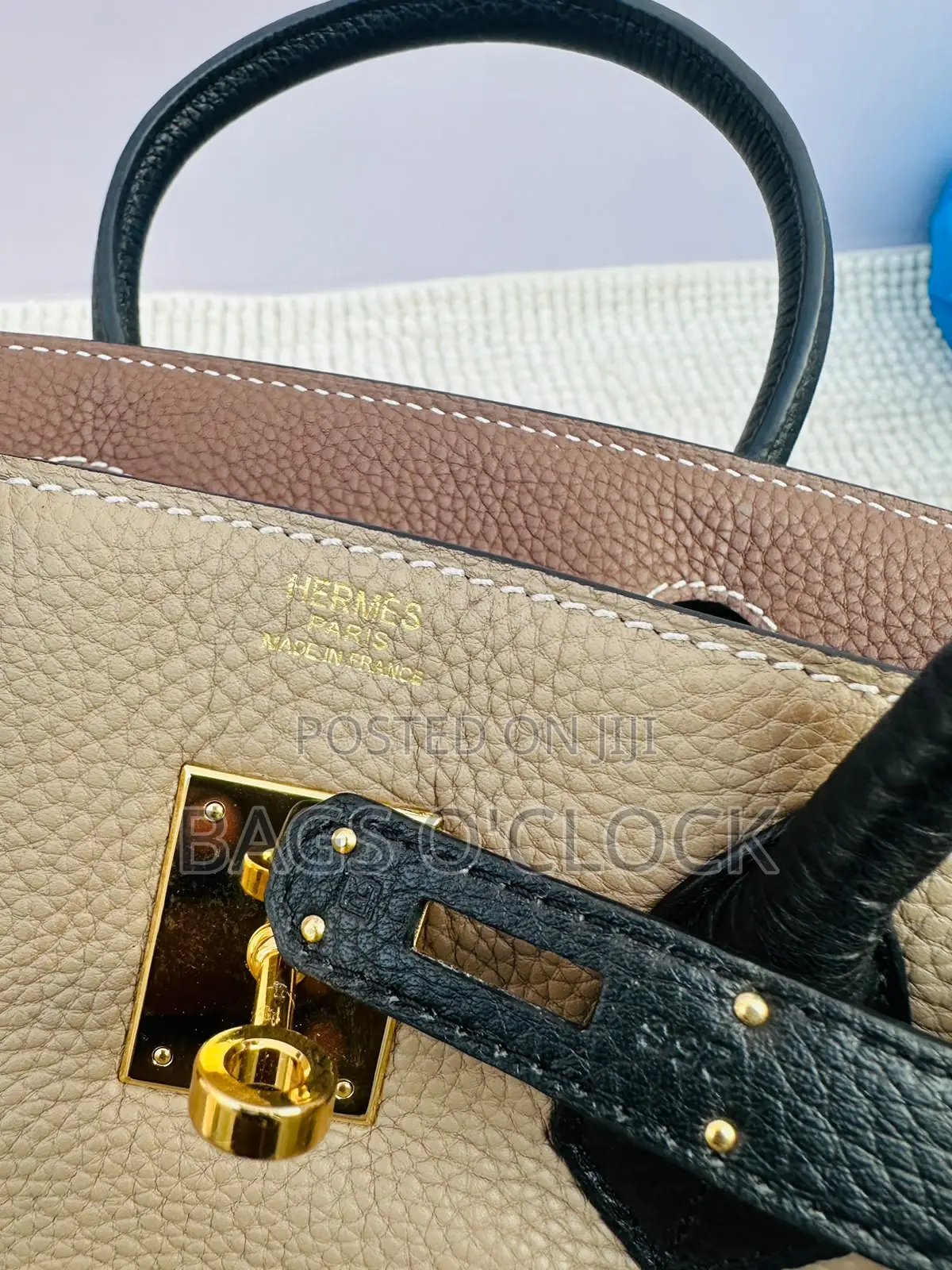 Premium Tricolor Leather Top-Handle Bag - With Gold Hardware