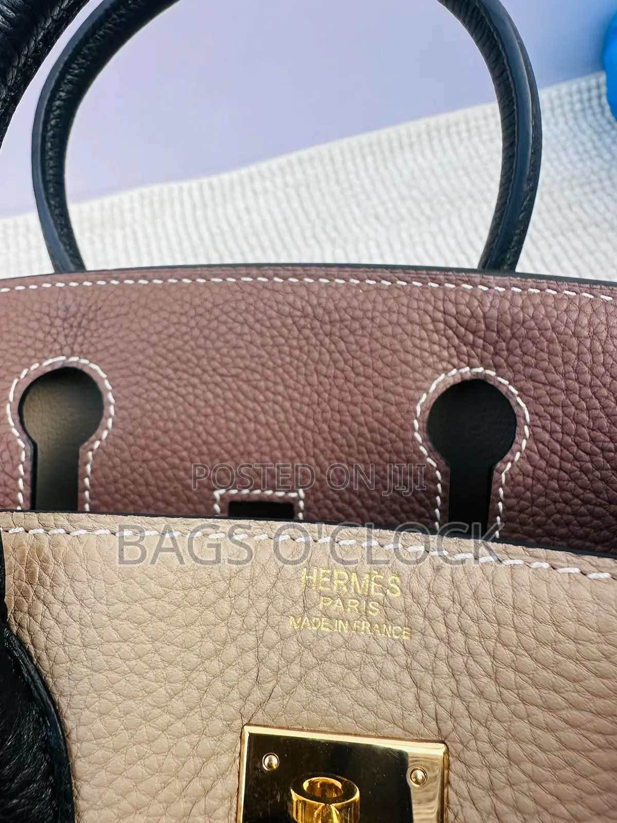 Premium Tricolor Leather Top-Handle Bag - With Gold Hardware