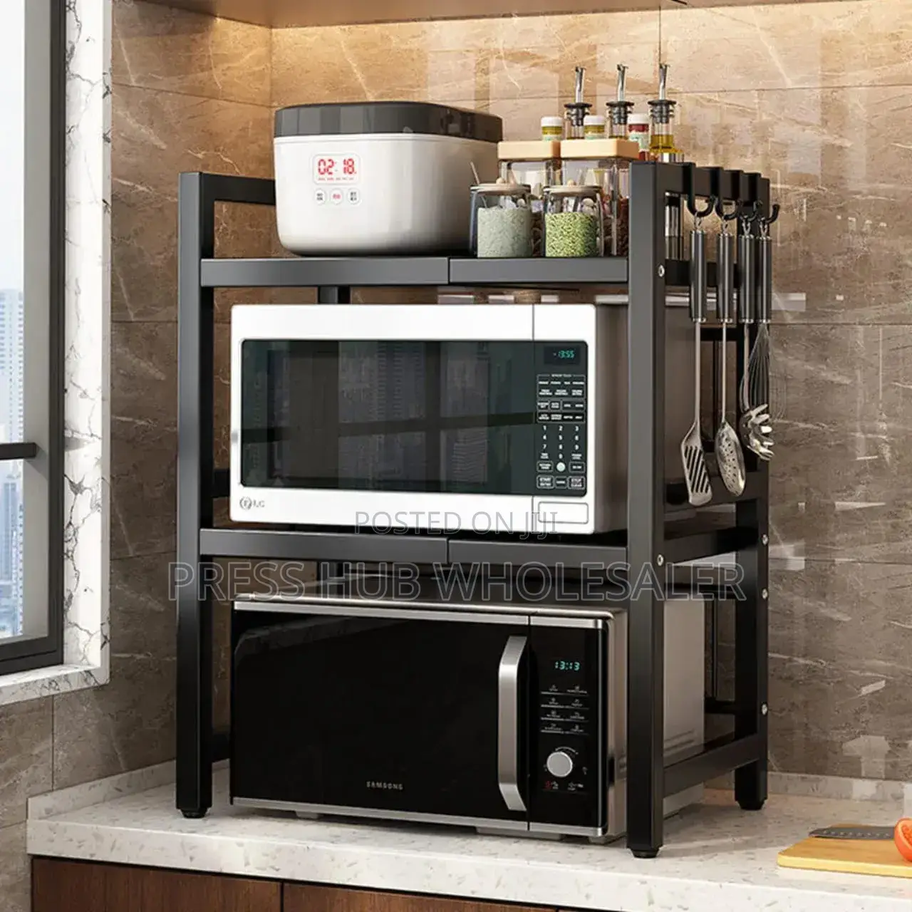 2-Tier Adjustable Microwave Stand – Expandable Kitchen Storage Rack