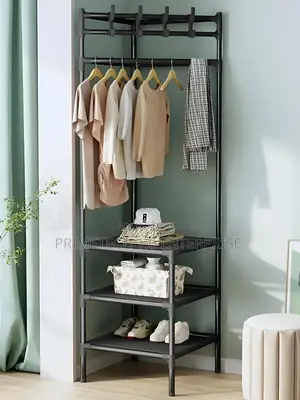 Yh6606 3 Layer Coat Rack + Storage Black *
