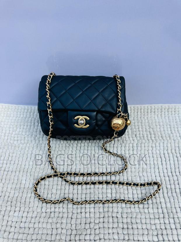 Authentic Chanel Mini Square Pearl Crush Flap Bag - Black Lambskin