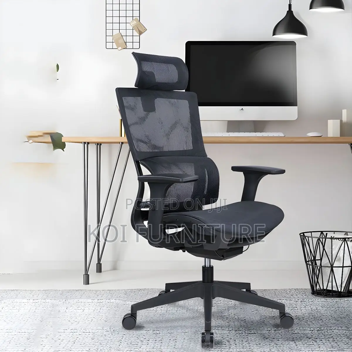Office Chair : Ergonomic Office Chair - Black Polyester,