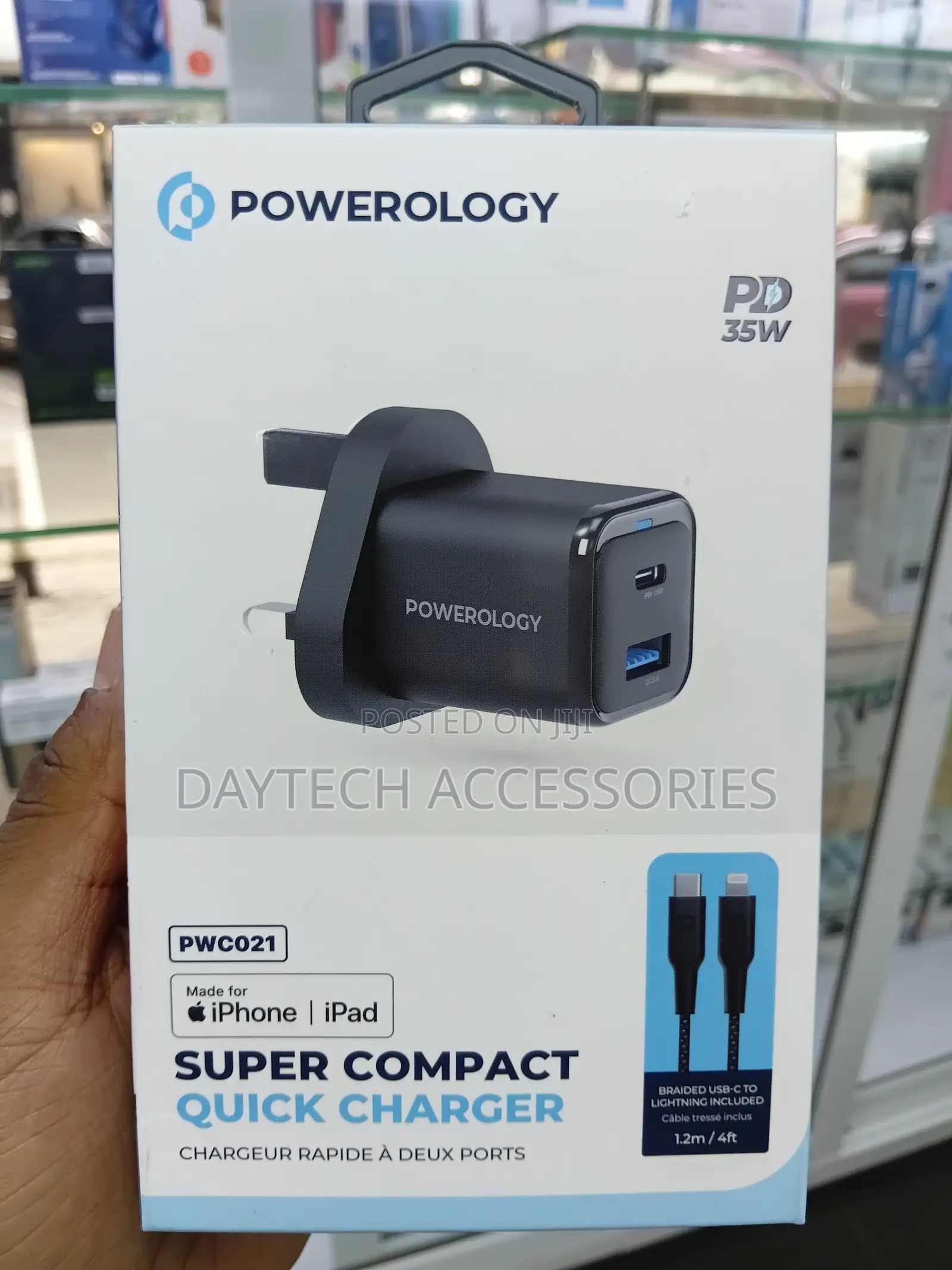 Powerology Gan Charger 35w Pd Qc 1xusb-C 35w With Cable.