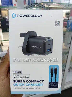 Powerology Gan Charger 35w Pd Qc 1xusb-C 35w With Cable.