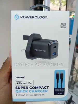 Powerology Gan Charger 35w Pd Qc 1xusb-C 35w With Cable.
