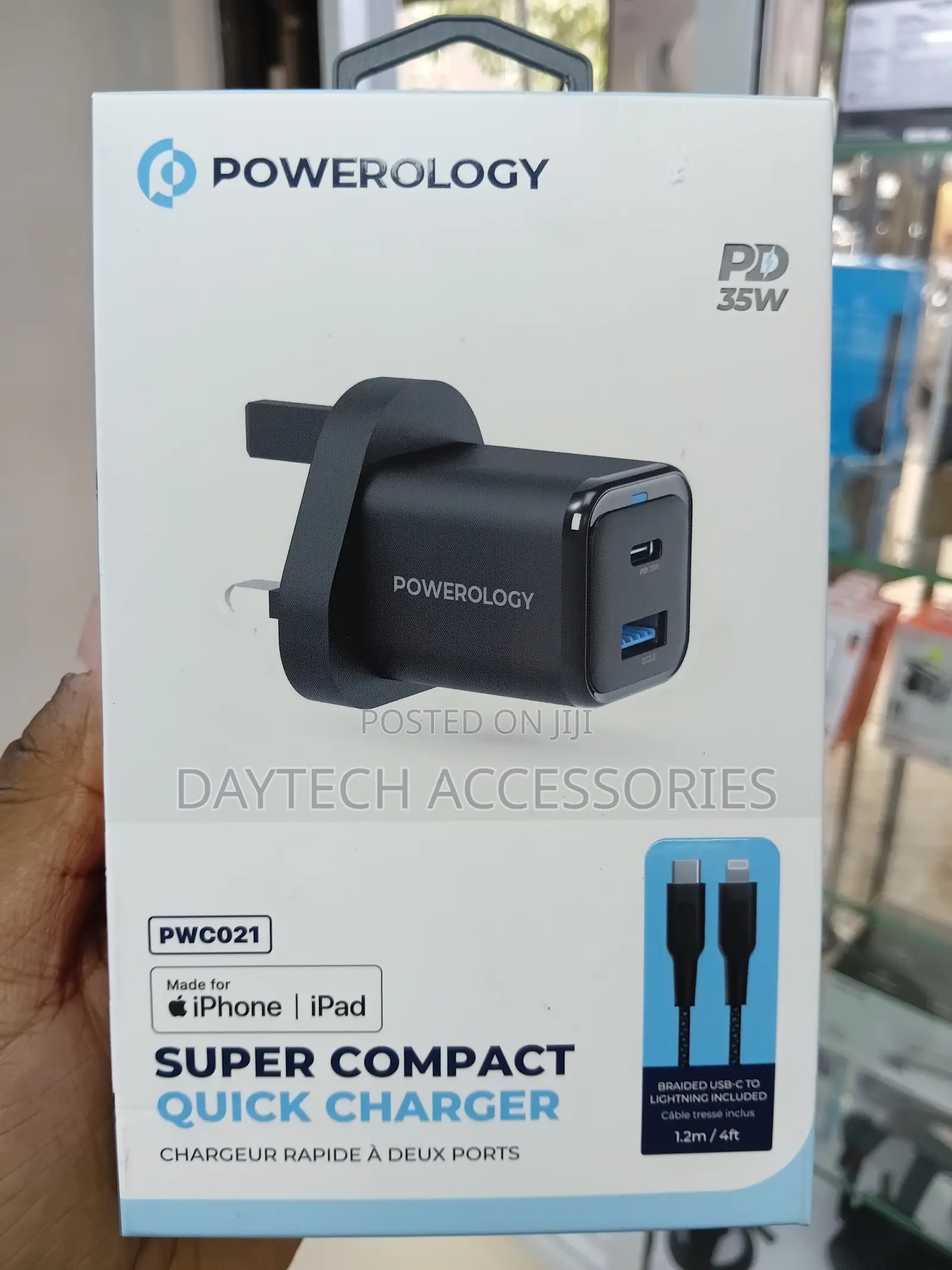 Powerology Usb-C 35w Gan Charger With Usb-C to Lightining Cable-Black(