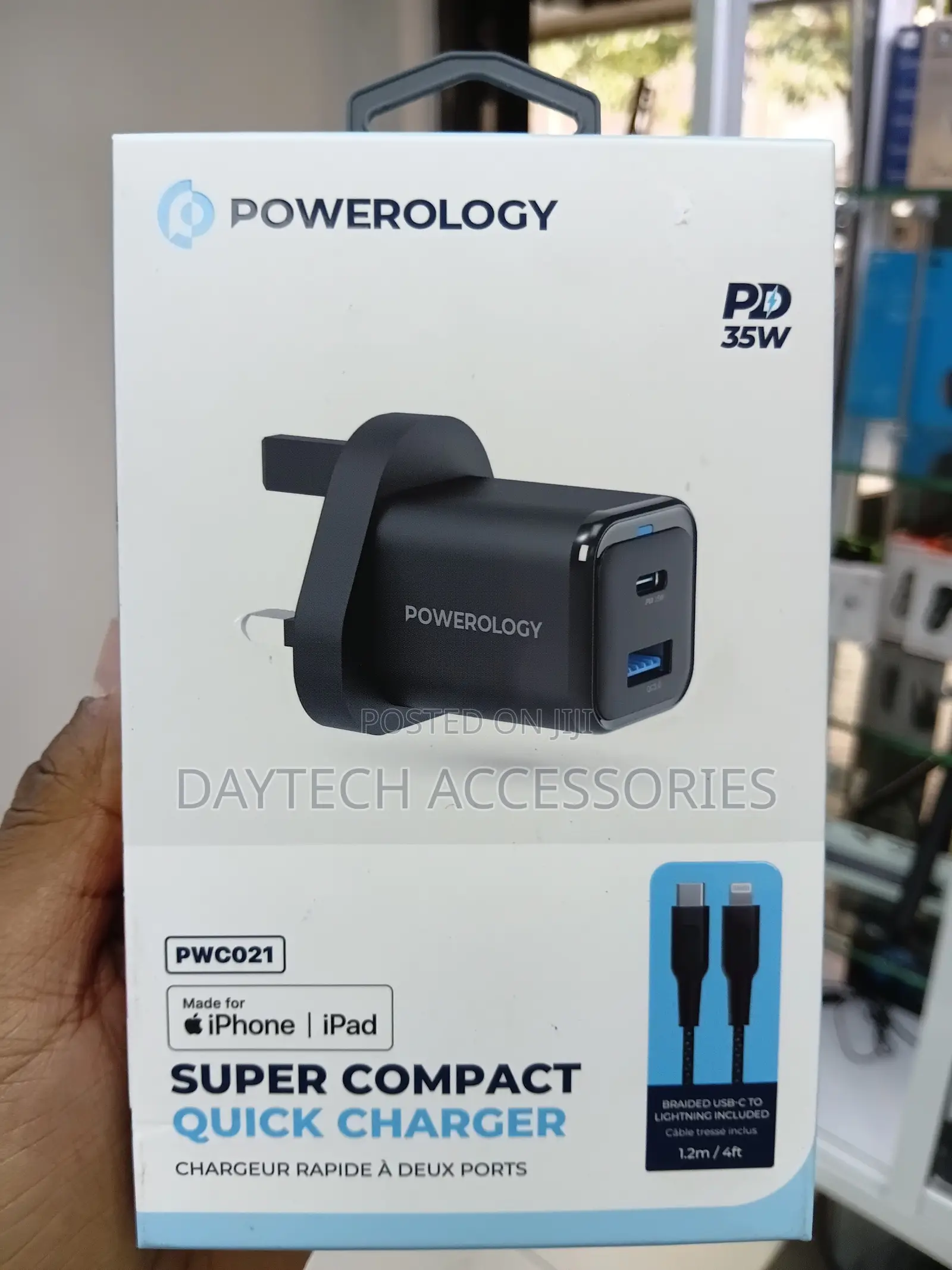 Powerology Usb-C 35w Gan Charger With Usb-C to Lightining Cable-Black(