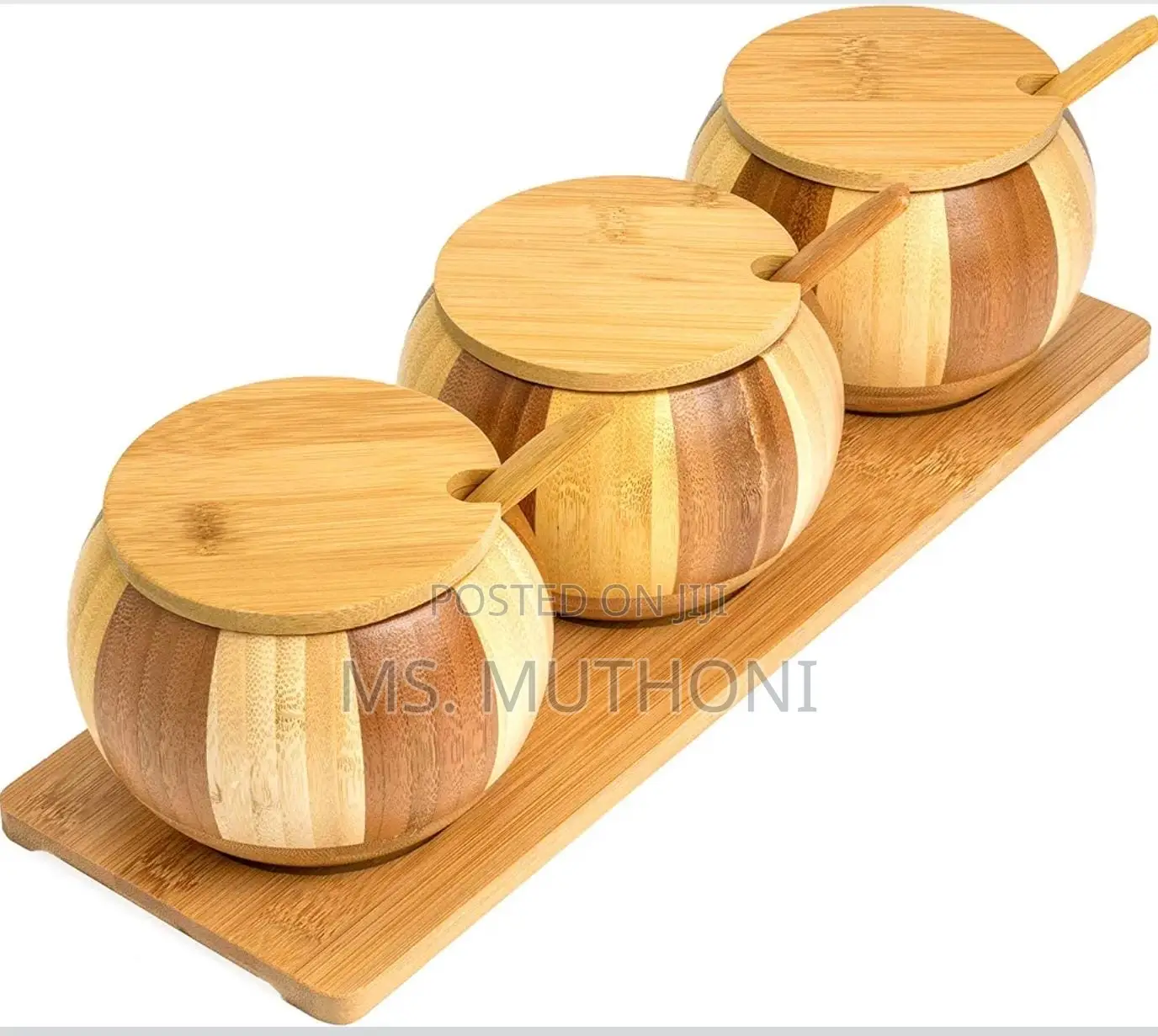 *3pc Bamboo Condiments Set With Stand