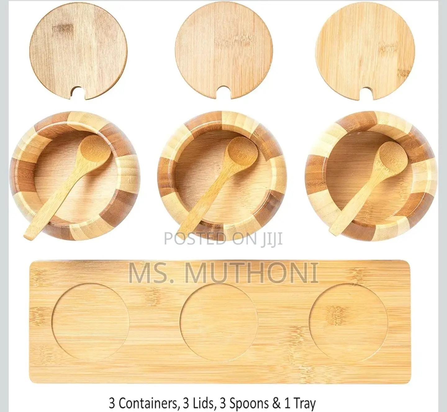 *3pc Bamboo Condiments Set With Stand