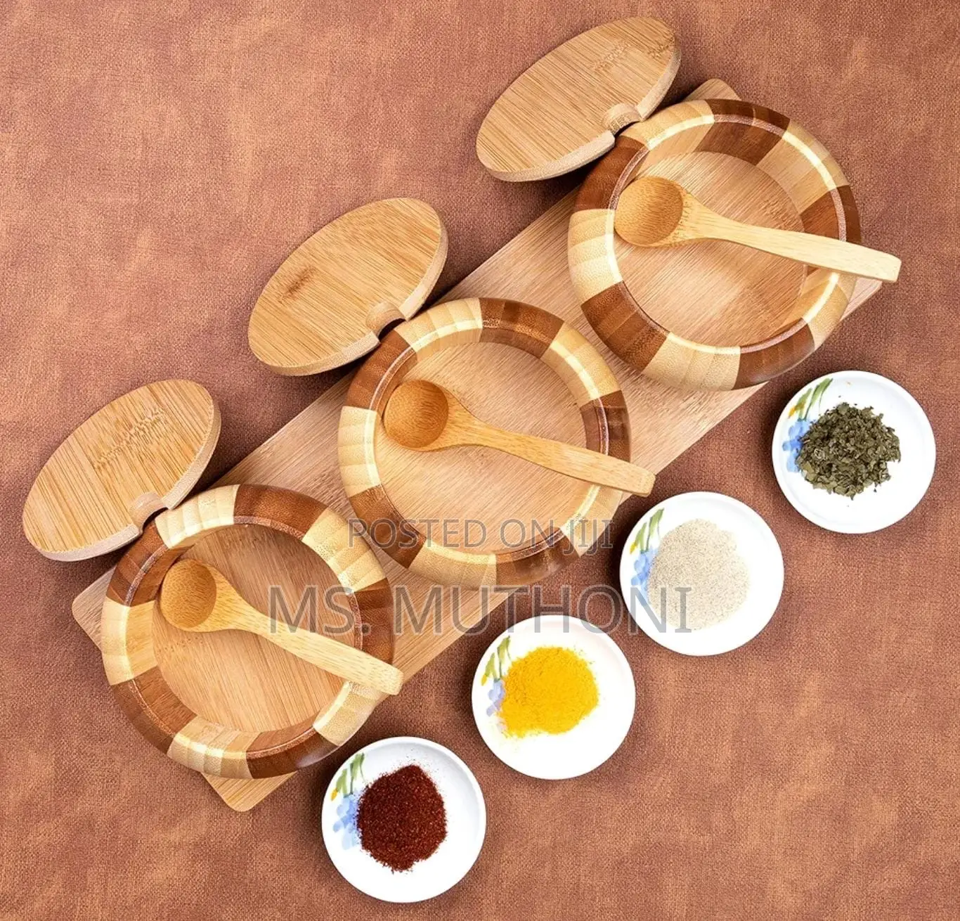 *3pc Bamboo Condiments Set With Stand