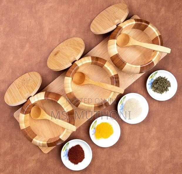 *3pc Bamboo Condiments Set With Stand - thumbnail 2