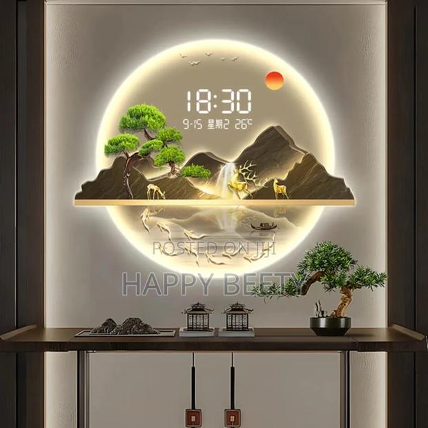 Led Decorative Clock Featuring a Stunning Layered Mountain Landscape