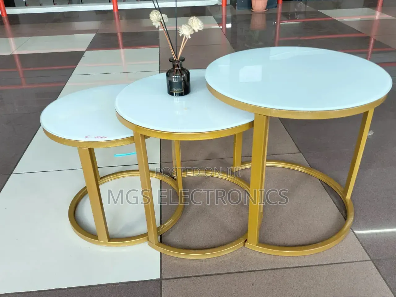 3 in 1 Executive Glass Effect Marble Table