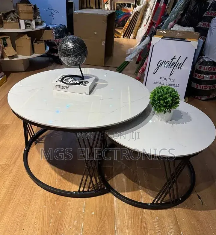 Modern Luxury 2in1 Pure Marble Nesting Tables With Black Stand