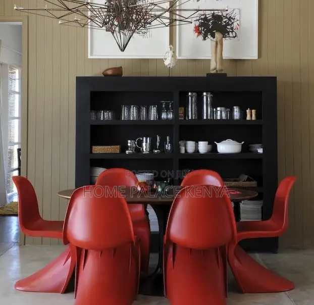 Dining Chair: Red Stackable Household Stool With Sled Base