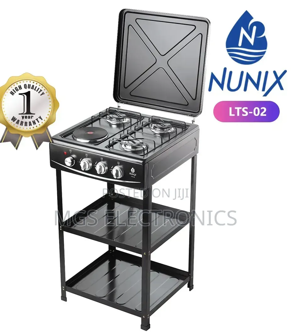 Nunix Cooker 3 Gas +1 Electric Plate Standing Cooker Plus Shelves