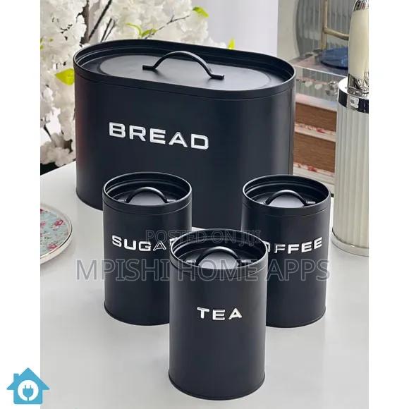 Alloy Bread Bin With 3 Labelled Airtight Canisters Set
