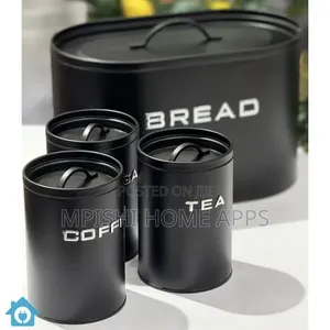 Alloy Bread Bin With 3 Labelled Airtight Canisters Set