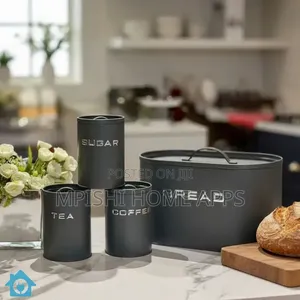 Alloy Bread Bin With 3 Labelled Airtight Canisters Set