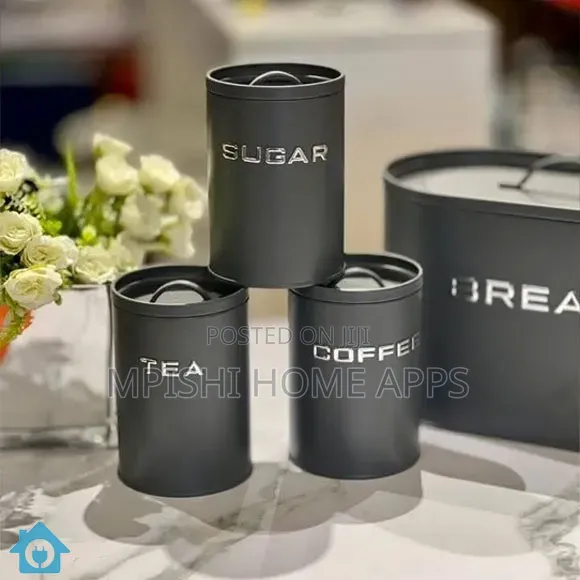Alloy Bread Bin With 3 Labelled Airtight Canisters Set