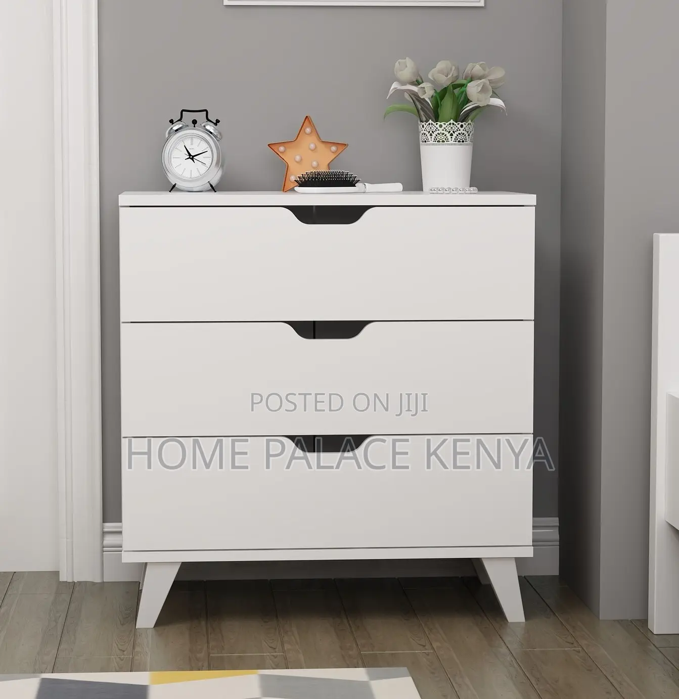 Nightstand: Premium White Three Drawer Night Table