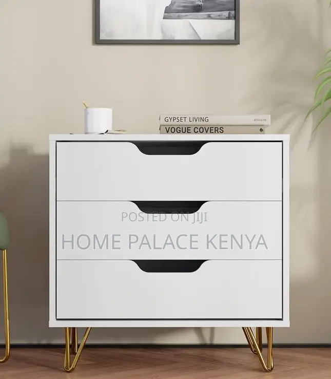Nightstand: Premium White Three Drawer Night Table